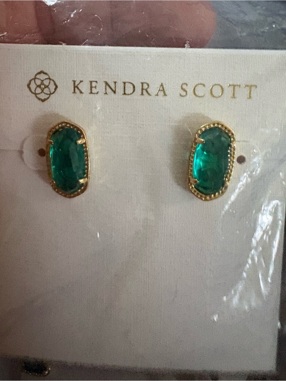 Kendra Scott Gold Emerald Green Elle-Style Oval Stud Earrings